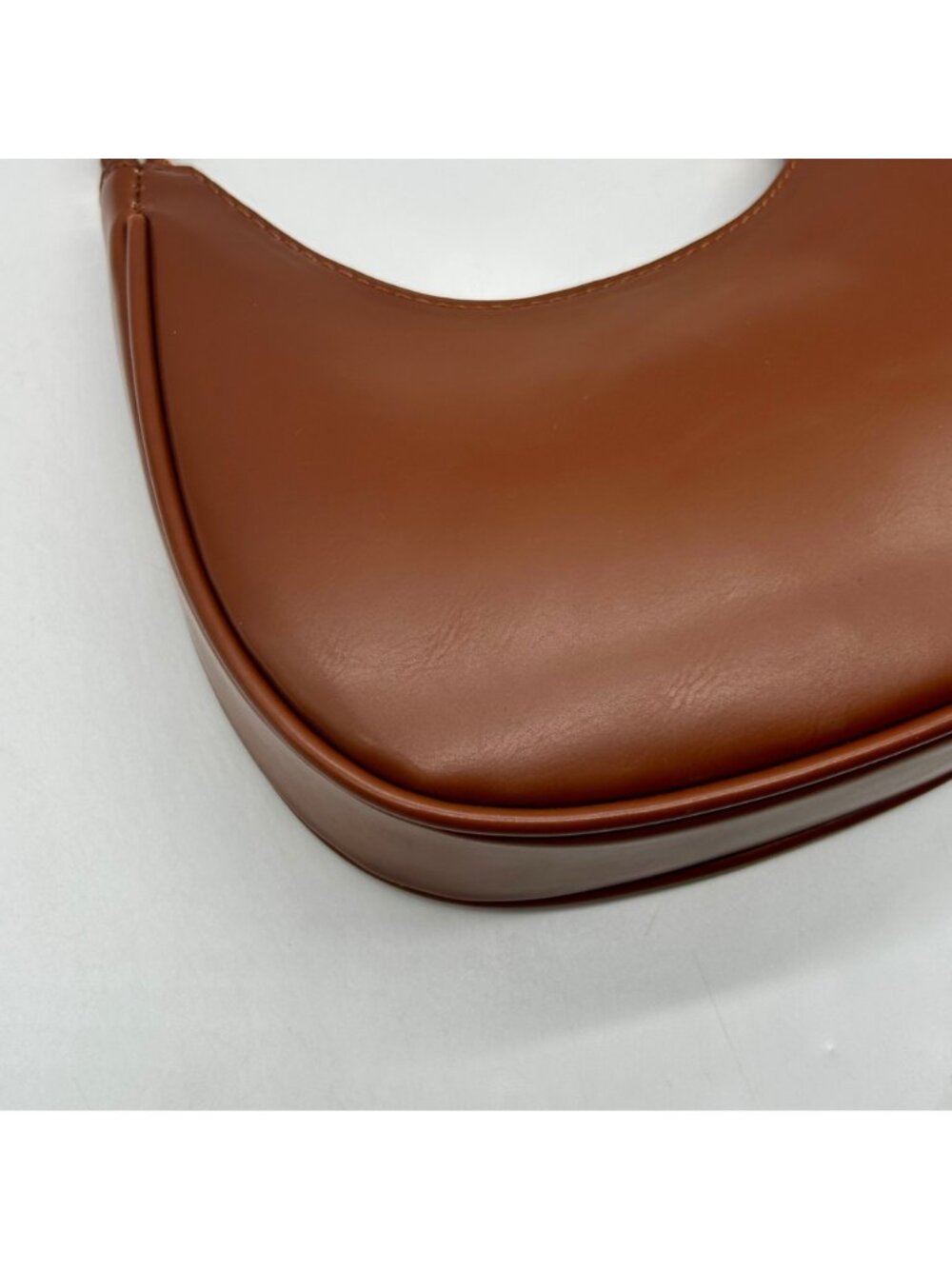 Brown Faux Leather Crescent-Shaped Convertible Shoulder Bag - Picture 9 of 11
